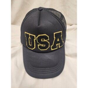 USA Trucker Hat Black Gold Snapback Mesh Foam Glitter
